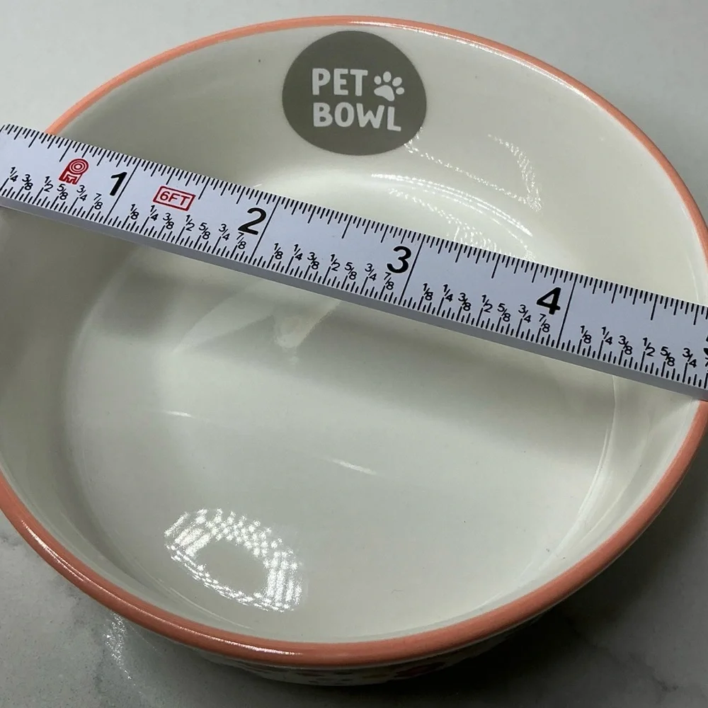 Rockybear pets Floral Pet Bowl with pink Rim, Multicolor flowers. New